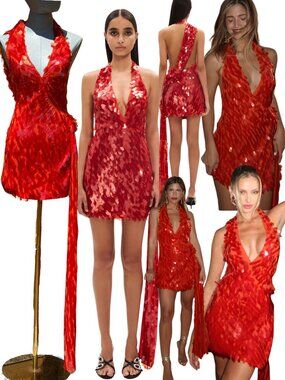 🆕 MISHA COLLECTION 🧿 NWOT Red Sapphire Sequins Mini Dress, Sz XS - Sz US 2